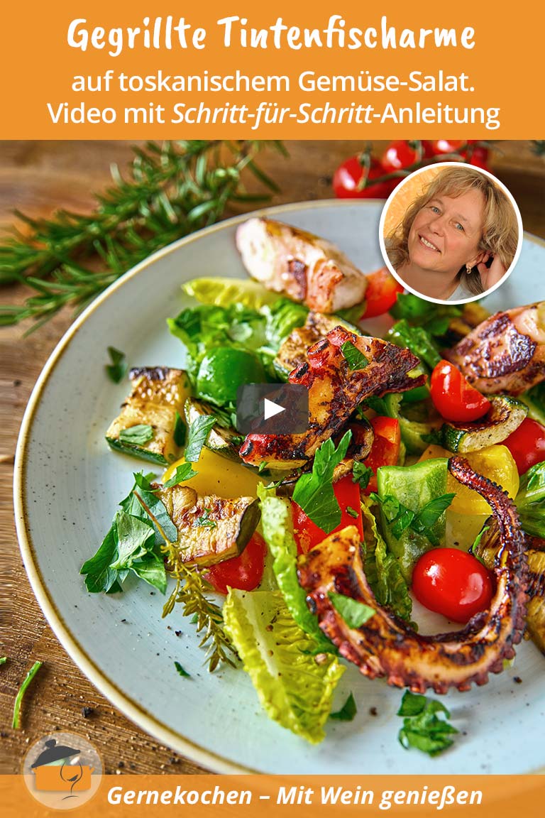 Gegrillte Tintenfischarme auf toskanischem Gemüse-Salat