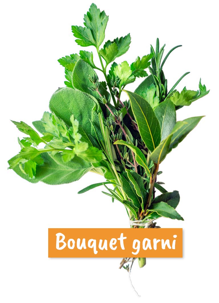 Bouquet garni-Kräuterkombination. Gernekochen – Mit Wein genießen