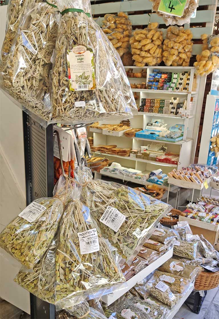 Kräuterläden mit griechischem Bergtee und Diktamus Kräuterläden mit griechischem Bergtee und Diktamus