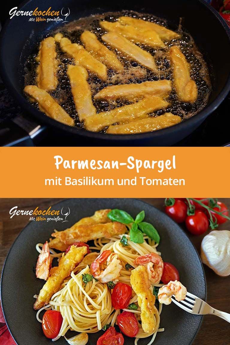 Gebratener Parmesan-Spargel mit Basilikum und Tomaten